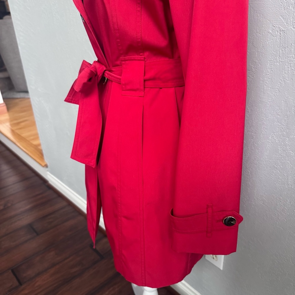 Calvin Klein Red Trench Coat with Belt - Picture 3 of 10